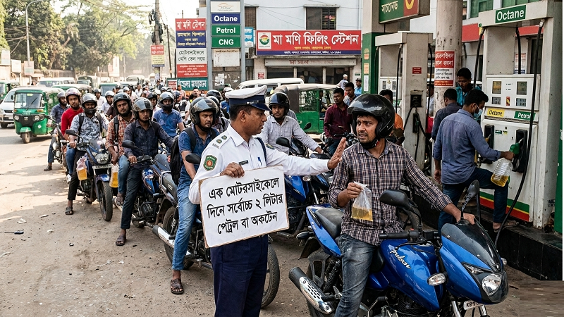 মোটরসাইকেলে ২ লিটারের বেশি তেল নয়।